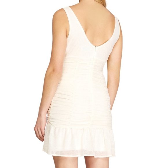 She + Sky Sleeveless Ruched Ruffled Hem Mini Dress White Size Small NWT - Picture 2 of 2